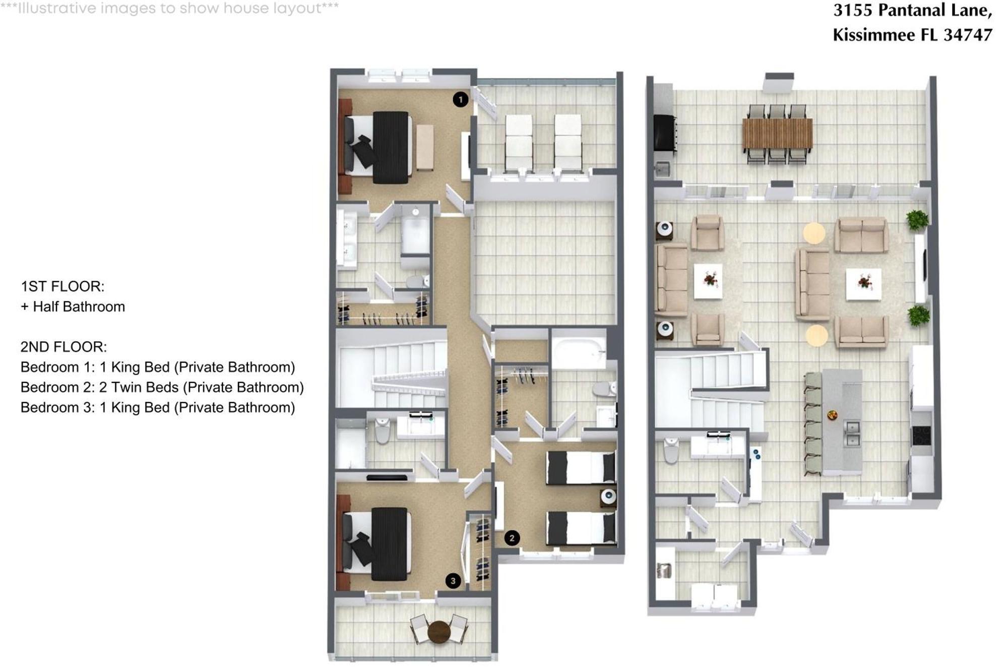 3 Bedrooms- 3,5 Bathrooms- Magic Village 3155pl Holiday home *
